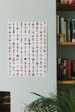 Iconic People Poster taped to wall alongside bookshelf and fireplace